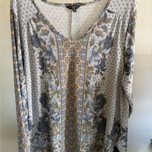 Hannah‎ Gray and Blue Long Sleeve Relaxed Blouse